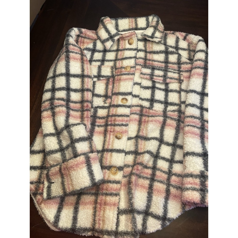 The Sweatshirt Project Shacket Sherpa Plaid Button Up Small Jacket - Picture 1 of 4